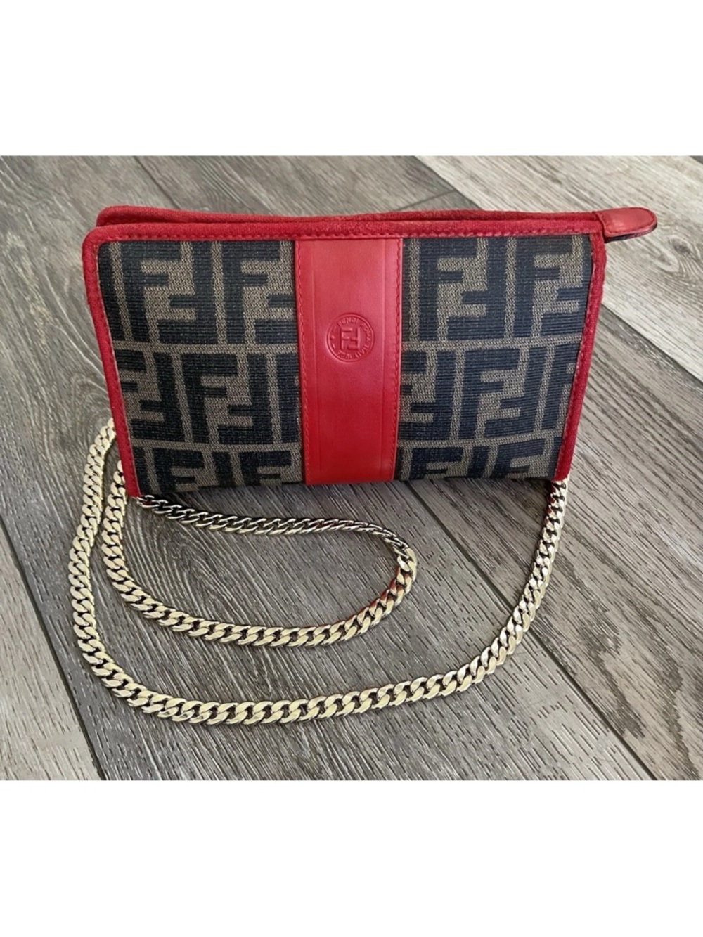 Vtg Fendi Zucca Revamped Custom Painted PVC Vinyl Gold Chain Strap Crossbody Bag